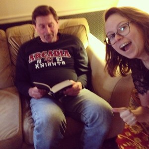 This is actually him finishing Mockingjay and me...being proud.